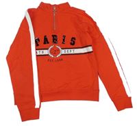 Červená crop mikina s nápisom a bílými pruhy na rukávech Matalan