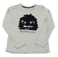 Sivé melírované tričko s příšerkou z flitrů kids