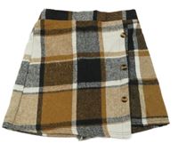 Hnedo-smetanovo-čierna kockovaná úpletová sukňa shein