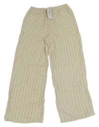 Nové - Smetanové pruhované lněné lehké kalhoty Primark