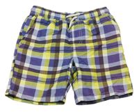 Zeleno-fialové kostkované plážové kraťasy 