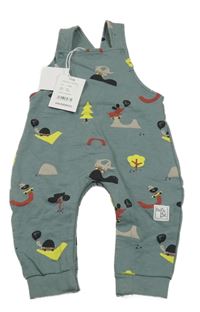 Nové - šedozelené laclové tepláky s obrázky 