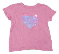 Růžové tričko se srdcem z flitrů H&M