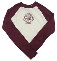 Béžovo-vínové rebrované crop tričko s potiskem - Harry Potter zn. H&M