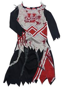 Kockovaným - Béžovo-červeno-čierne šaty s nápisem - zombie