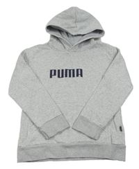 Šedá melírovaná mikina s logem a kapucí Puma