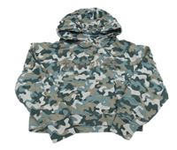 Kaki-sivo-béžová army crop mikina s nápisom a kapucňou