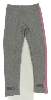 Sivo-ružové zateplené legíny s nápismi