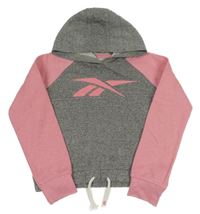 Šedo-růžová melírovaná crop mikina s logem a kapucí Reebok