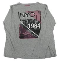 Sivo-ružové tričko s potlačou a číslom a nápismi