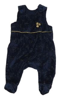 Tmavomodro-zlaté květované sametové dupačky s gombíky