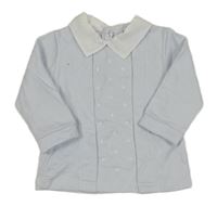 Světlemodro-bílá propínací mikina s puntíky a límečkem 