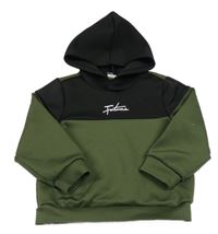 Černo-khaki mikina s nápisom a kapucňou Shein