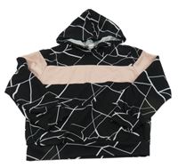 Čierno-bielo-ružová vzorovaná mikina s kapucňou Shein