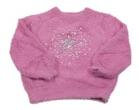 Růžový chlupatý svetr s hvězdou z flitrů Dunnes Stores