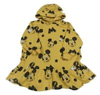 Hořčicové teplákové šaty s Mickeym a kapucí Next