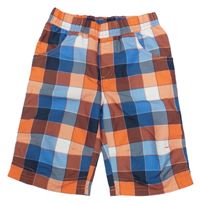Modro-bielo-oranžové kockované plážové kraťasy Kids