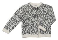 Bílo-šedý propínací svetr s mašlemi a leopardím vzorem F&F