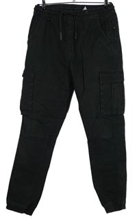 Pánské černé cargo riflové kalhoty s kapsami Denim 