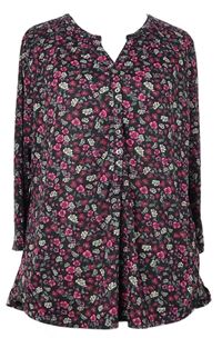 Dámska čierno-ružová kvietkovana polo blúzka H&M