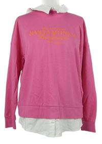Dámská růžová mikina s nápisem a bílou halenkovou vsadkou