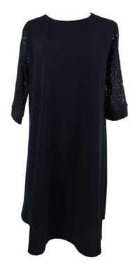 Dámské tmavomodré midi šaty s krajkovými rukávy 