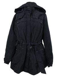 Dámska tmavomodrá šušťáková jarná parka s opaskom a odopínacíá kapucňou Maine