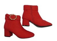Dámské červené semišové kotníkové boty na podpatku Primark vel. 37