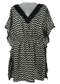 Dámska čierno-smotanová pruhovaná šifónová plážová tunika Esmara