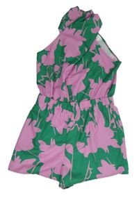 Dámský růžovo-zelený květovaný letní overal