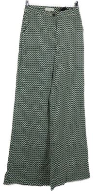 Dámské zeleno-smetanové vzorované palazzo kalhoty H&M