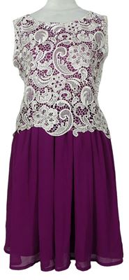 Dámske purpurovo-biele krajkovo-šifónové šaty Boohoo