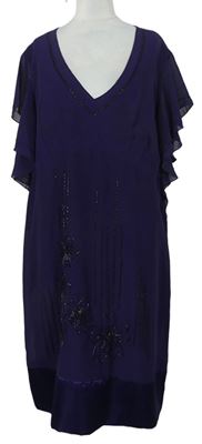 Dámske fialové šifónové šaty s korálkami
