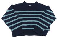 Tmavomodrý pruhovaný crop sveter Petit Bateau