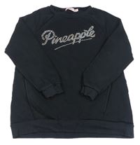 Čierna mikina s logem z kamínků Pineapple