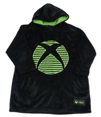 Černá chlupatá oversize mikina x-box a kapucí 