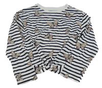 Čierno-biele pruhované crop tričko s motýlikmi Manor