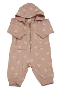 Světlerůžová tepláková kombiéza se srdíčky a kapucí H&M