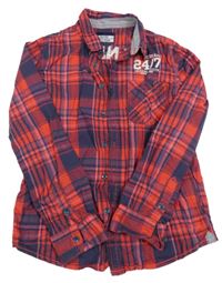 Tmavomodro-červená kostkovaná košile s potiskem Chapter young