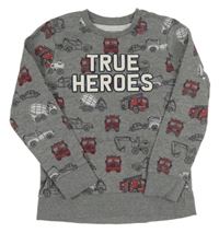 Šedá mikina s auty a nápisem C&A