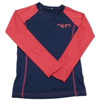 Tmavomodro-malinové sportovní triko s potiskem