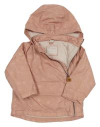 Svetloružová šušťáková lehce zateplená bunda so zvieratkami a kapucňou Topomini