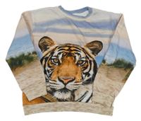 Modro-ružovo-béžová mikina s tigrom H&M