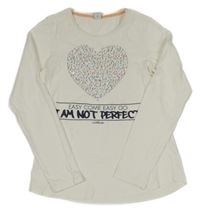 Bílé triko se srdíčkem z flitrů a nápisem S. Oliver