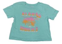 Modré crop tričko s nápisem a palmami Primark