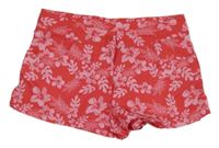 Tmavoružové kvetinové šušťákové kraťasy Alive