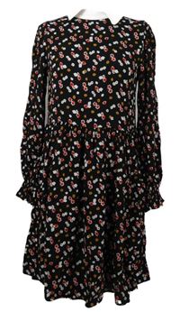 Dámské černé květované šaty s límečkem M&S