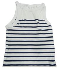 Bielo-tmavomodrý pruhovaný rebrovaný top Zara