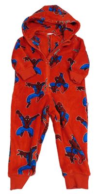 Červená chlpatá kombinéza so Spidermanem a kapucňou M&S