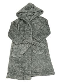 Sivý melírovaný chlpatý župan s kapucňou